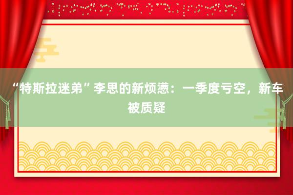 “特斯拉迷弟”李思的新烦懑：一季度亏空，新车被质疑